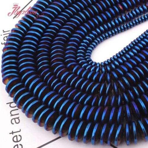 Natural Rondelle Hematite Blue 2x3/3x8/3x12mm Stone Beads For Necklace Bracelet Earring Jewelry Making Strand 15" Free Shipping
