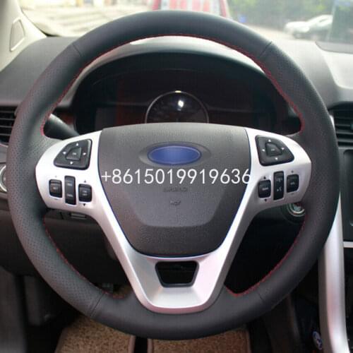 Black Leather DIY Car Steering Wheel Cover for Ford Explorer 2011-16 Taurus 2012-15 Edge 2011-14