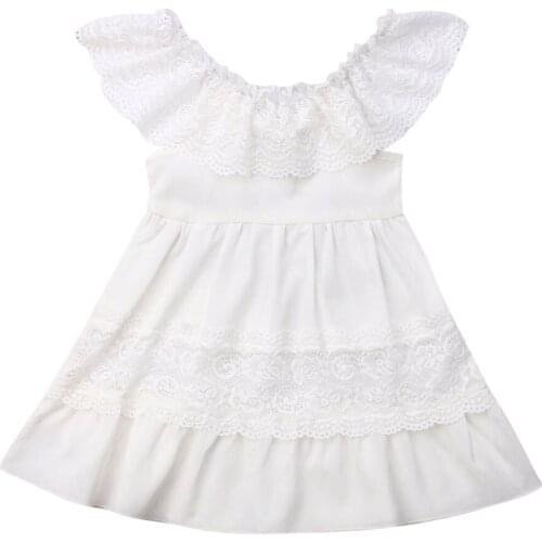 Citgeett 1-6Years New Solid White Kid Toddler Baby Girl Princess Dress Floral Pageant Wedding Party Lace Summer Dress