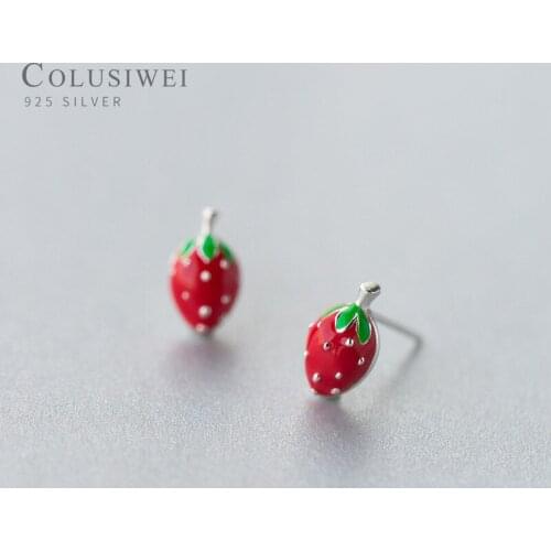 Colusiwei New Collection Genuine 925 Sterling Silver Cute Strawberry Stud Earrings for Women Sterling Silver Fruit Jewelry