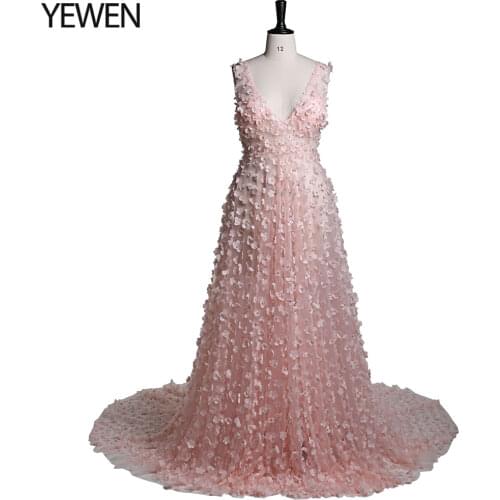 Flower with Pearls V Neck Evening Dresses Long Beach Prom Party Gowns Fancy Photography Dresses PropsYEWEN
