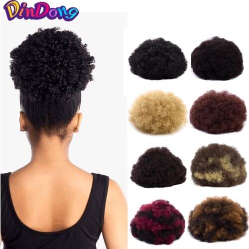 DinDong Synthetic Afro Puff Curly Chignons Bun Hairpiece Hair Scrunchies Extensions Hair Wrap Ponytail Hair Tail Updo Fake Hair