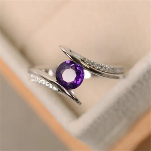European and American rings new fashion micro-set round zircon ring blue purple green color simple versatile woman hand jewelry