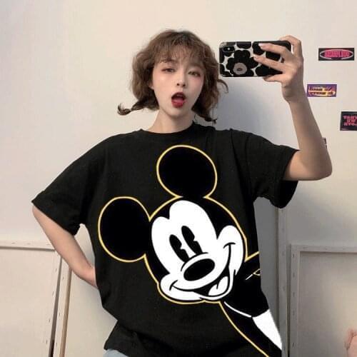 Disney Cartoon 3D Mickey T-shirt Top Summer Ulzzang Oversized Ladies T-shirt Hip Hop Streetwear Black Short Sleeve T-shirt