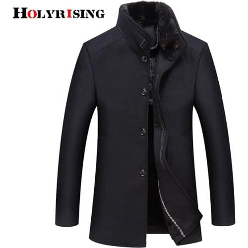 Holyrising Men Jackets Woolen Coats Stand Collar Coats For Men Single Button Warm Overcoat Elastic Man Elegant Outwear 18621-5