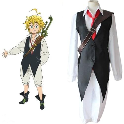 Anime The Seven Deadly Sins Cosplay Meliodas Dragons Sin of Wrath Cosplay Costume Full Set Uniforms(Shirt+Vest+Pants+Tie)