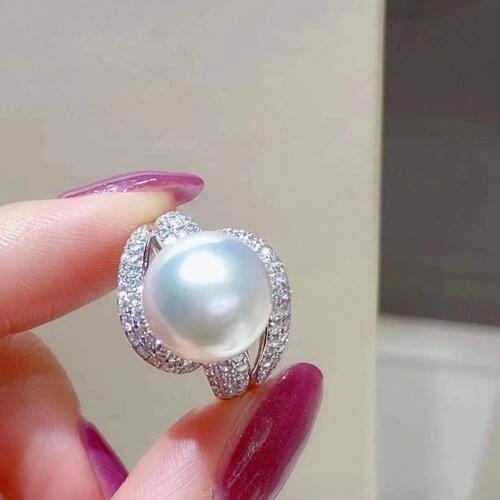 M126 Solid 925 Sterling Silver Round 10-11mm Nature Fresh Water White Pearls Rings for Women Fine Birthdays Presents