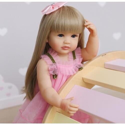 Bebes 55CM reborn soft full body silicone sweet face baby doll toddler pink girl original lifelike bebe doll waterproof bath toy