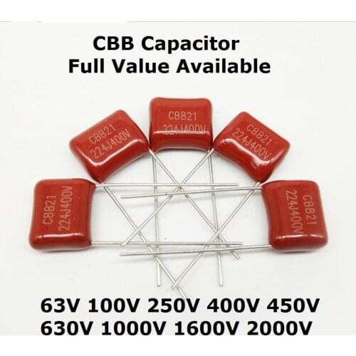 10pcs Metallized Polypropylene Film Capacitor 2KV 102 103J 104 223 473 CBB 1NF 22NF 47NF 0.1UF 2000V 104J/102J/223J/473J 2KV