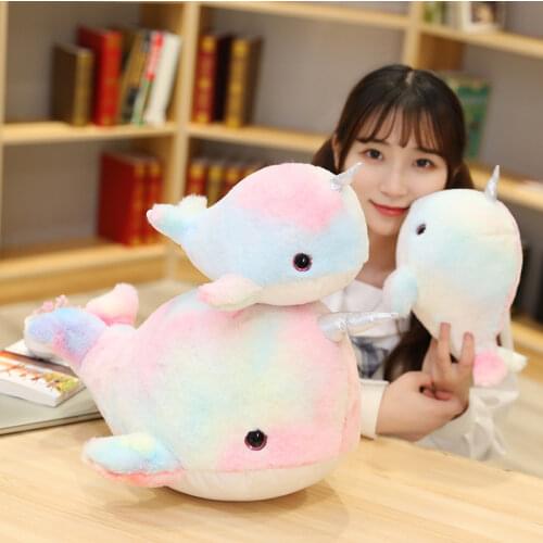 Cute Unicorn Fish Plush Toy Cartoon Animal Kids Plush Doll Kawaii Soft Stuffed Colorful Narwhal Baby Pillows Doll Gift for Girls