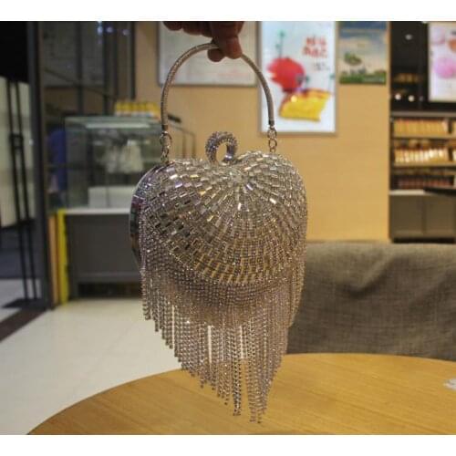 Fashion Lady Rhinestone Evening Bag small cute heart -shaped party handbag free shipping