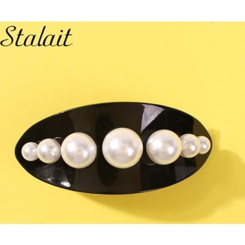 Fashion Round Simulated Pearls Hair Clip For Women Luxury Black Color Resin Gift Hair Jewelry Accessories