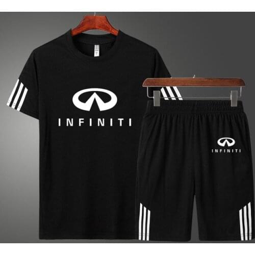 2021Casual Mens T-shirt Infiniti Car Logo Printing Summer Cotton High Quality Mens short sleeve + shorts two-piece suit