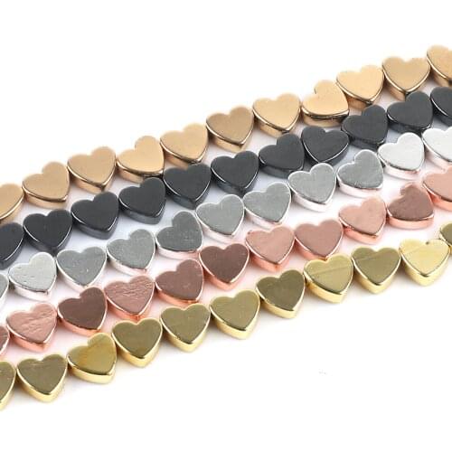 New Fashion 5x6MM Gold Black Color Hematite Stone Love Heart Metal Loose Beads For DIY Craft Bracelet Jewelry Findings Making