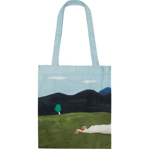 2019 new original canvas printed shoulder bags with embroidery reusable shopping bags in beautiful scenery series 2(FUN KIK)