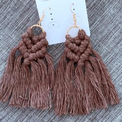 NEW ！ new！Macrame Tassel Earrings Brass Colored Gorgeous Tassel 100% Cotton Rope Bohemian Earrings