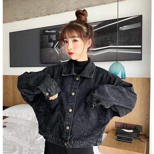 New Black Denim Short Jackets Women Loose Single Breasted Button Pockets Korean Style Chic Retro Casual Streetwear Womens