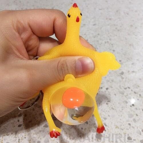 New Funny Spoof Tricky Gadgets Toy Chicken Egg Laying Hens Crowded Stress Ball Keychain Keyring Relief Gift