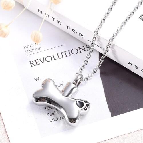 Pet Paw Print Bone Shape Urn Pendant Memorial Ashes Keepsake Stainless steel Cremation Jewelry