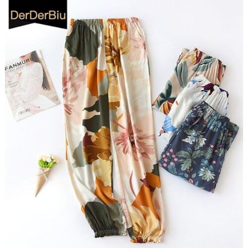 NEW Print Flowers Soft Comfort Women Sleep Pants Lounge At Home Pants Women Homewear Sleeping Pants Pajamas Ladies Nightwear