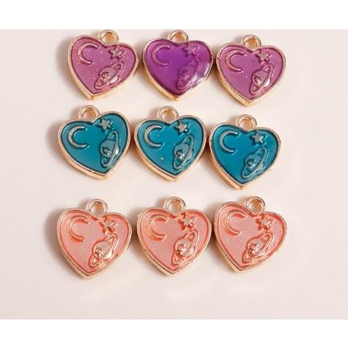 10pcs 11*12mm Alloy Spaceship Moon Stars Heart Charms Pendants for Necklaces Earrings Making Accessories Love Charms diy Pendant