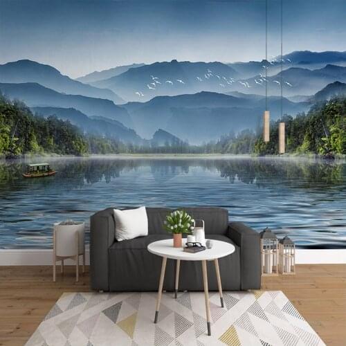 Custom Photo Papel De Parede 3D Ink Mountain Water Nature Landscape Large Mural Wallpapers For Living Room Bedroom Wall Decor