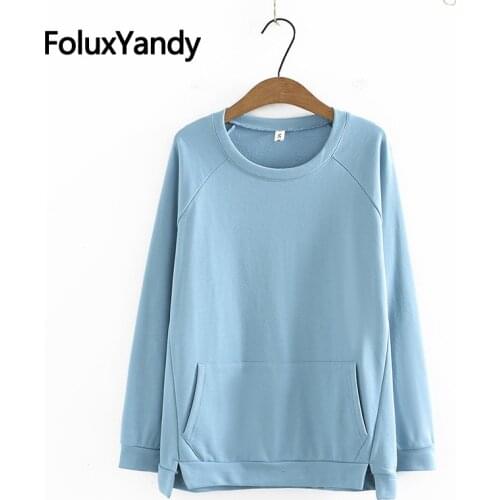 Pocket Casual Sweatshirts Plus Size Women Hoodie O-neck Loose Long Sleeve Sweatshirt KKFY5690