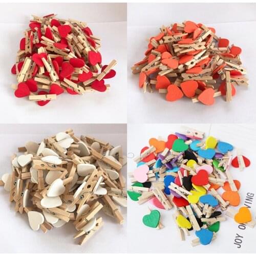 50PCS/Lot Mini Romantic Loving Heart Shape Wood Clips Handicrafts Photos Papers Clothes Pegs Home Bachelorette Party Decorations