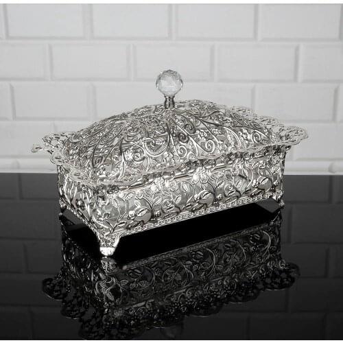 Sugar Bowl Serving Tray Luxury Service Plate Golden Silver Rectangular With Cap Home Decor Turkish Arabic Oriental Eastern