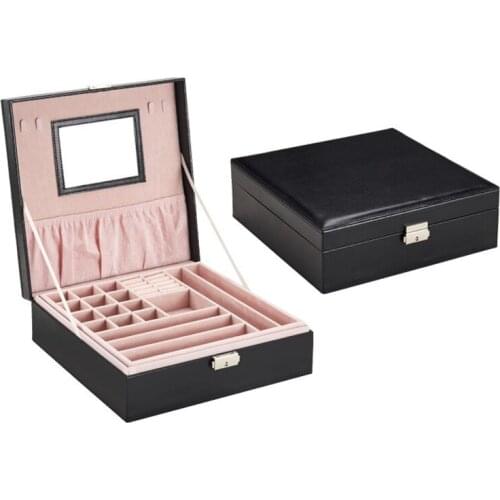 Fashion Jewelry Box With Mirror Leather Jewel Case Double Layers Storage Box Crocodile Pattern Leather Jewelry Holder For Ring