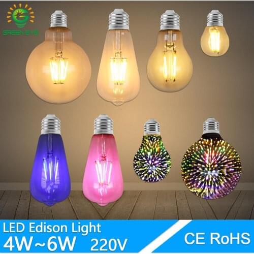 LED Edison E27 Bulb Retro LED 220V 3D Fireworks Edison Lamp ST64 Filament Lights Edison Bulb LED Candle Light Lampara
