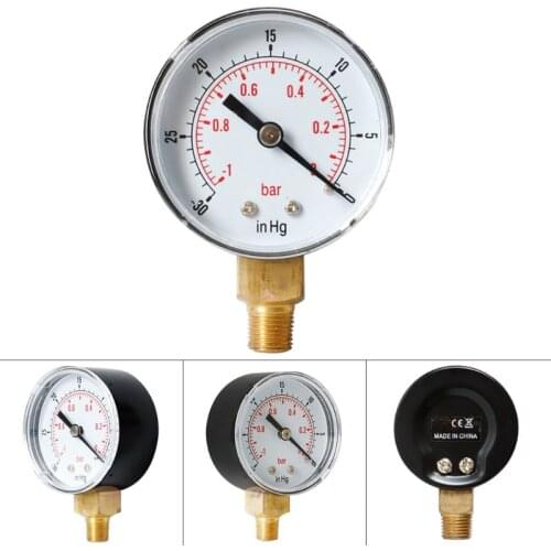 Vacuum Pressure Gauge 52mm -1/0 Bar -30" Hg 1/8 BSPT Bottom Connection Monitor