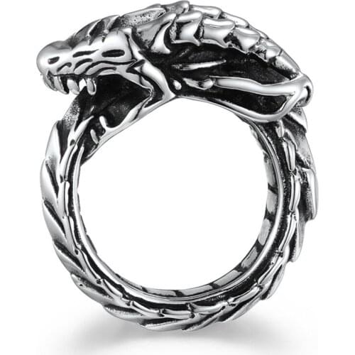 Vintage Demon Dragon Rings Non-Gothic Stainless Steel Ring for Men Male Punk Cool Accessories