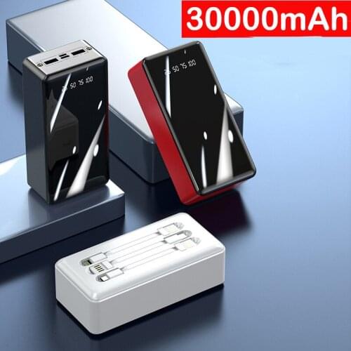 30000mAh Power Bank With Micro USB Type C Cable Portable Charger Full Screen LED Digital Display External Battery Pack Powerbank
