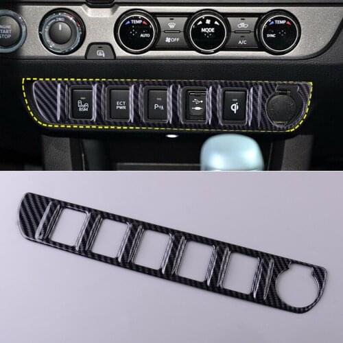 Interior Front Central Button Cover Trim Bezel ABS Black Carbon Fiber Style Fit For Toyota Tacoma 2016 2017 2018 2019