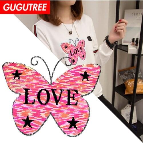 GUGUTREE embroidery big buttlefly patches animal patches badges applique patches for clothing YYX-19121010