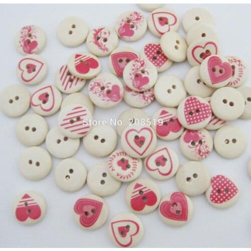 WBNSSN printed love buttons for children clothes mix 120pcs round wood button 3/5"