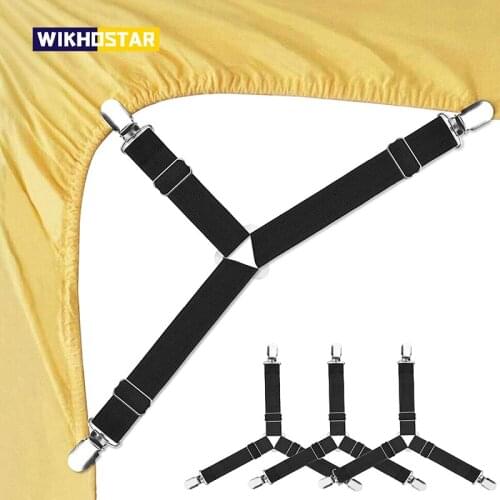 WIKHOSTAR 4Pcs/set Elastic Bed Sheet Grippers Belt Fastener Nonslip Bed Sheet Clips Sheet Holder Mattress Clips Home Organizer