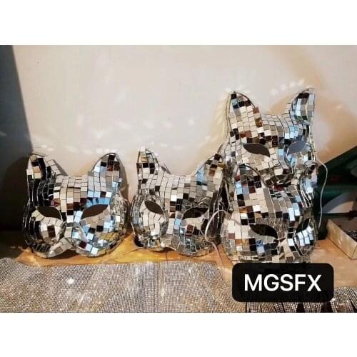 Fox Mirror Mask Silver Disco Glitter Mirror Ball Masquerade Ball Fancy Dress