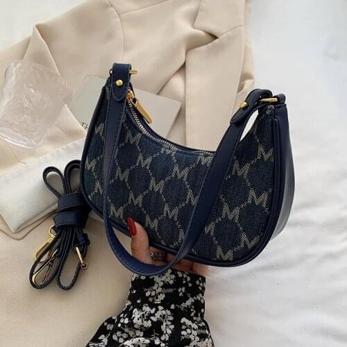 Jacquard Cloth Luxury Half-Moon Shoulder Bags for Women 2021 Summer Simple Handbags and Purses Female Brand Crossbody Bag