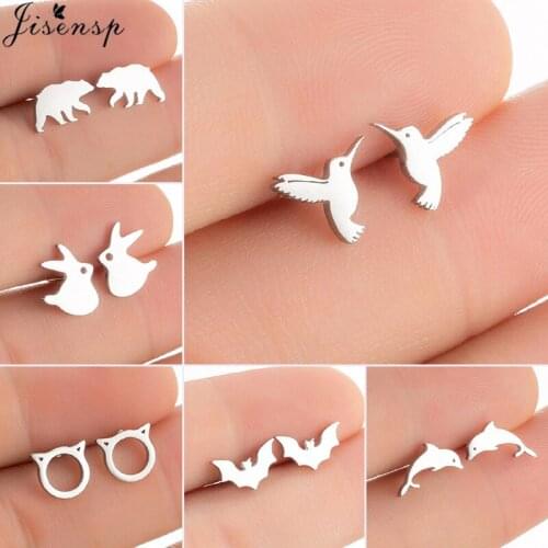 Cute Animal Hummingbird Earrings for Women Mini Rabbit Cat Whale Bat Stud Earring Girls Christmas Jewelry Wholesale Pendientes