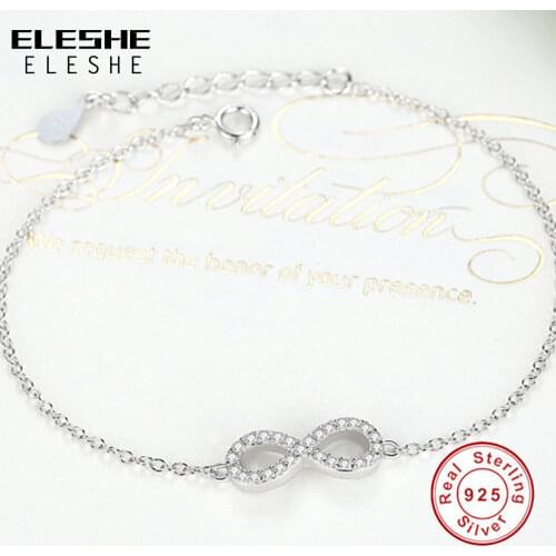 Authentic 925 Sterling Silver Adjustable Chain Bracelet Crystal Infinity Charm Bracelet For Women Wedding Jewelry Gift
