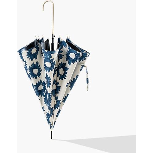 Flowers Summer Umbrella Rain Women Elegant Luxury Curved Handle Long Umbrella UV Protection Travel Golf Sun Umbrellas Parasol