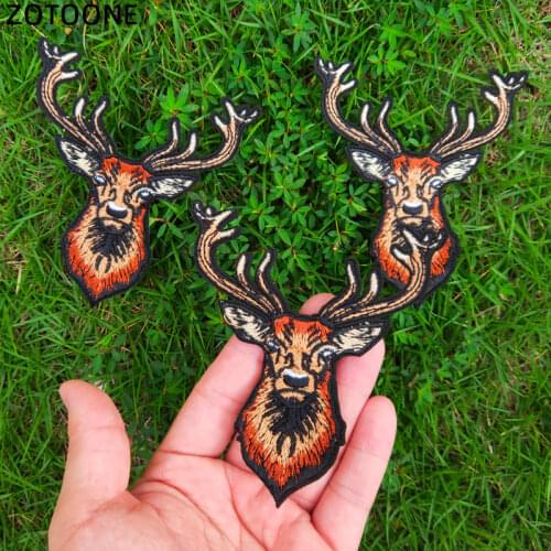 ZOTOONE Iron on Elk Round Patches for Clothing T-shirt Animal Badge Embroidered DIY Cool Patch Sew Stripe on Clothes Applique G