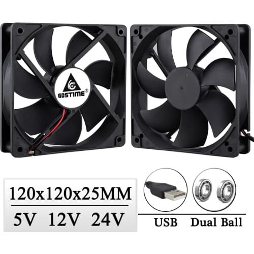 1 piece Gdstime 5V 12V 24V 120mm*120mm*25mm Ball Bearing DC Brushless Cooling Fan 120mm x 25mm 2Pin 0.3A 12cm PC Case Cooler