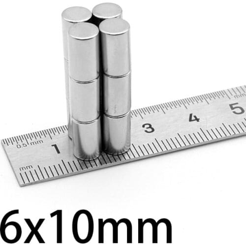 10-100PCS 6x10mm Search Minor strong Magnet Diameter 6mmx10mm Bulk Small Round Magnet 6*10mm Neodymium Magnet Disc 6*10