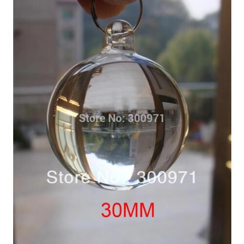 100pcs/Lot , 30mm Transparent Crystal Smooth Ball With Hanging Hole , Crystal Hanging Ball X'mas Wedding Pendant