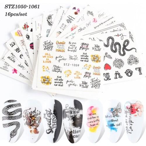 16Pcs/Set Mixed Design Water Nail Stickers Flower Vine Gold Stars Moon Polish Manicure Accessories Nail Art Decals