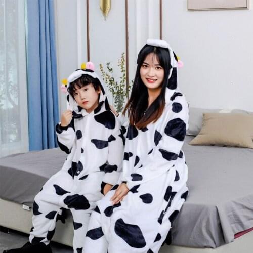 27kids Cows Style Pajama Male Girl Onesie Animal Cosplay Winter Party Jumpsuit Parent-child Outfit Mother Daughter Clothes