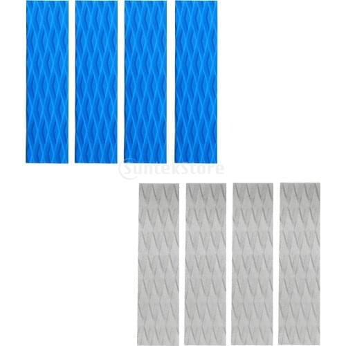 4 Pieces Sky Blue/Grey Diamond Grooved EVA Surfing SUP Skimboard Surfboard Kiteboard Traction Pad Bar Grips Tail Pads Trim Sheet